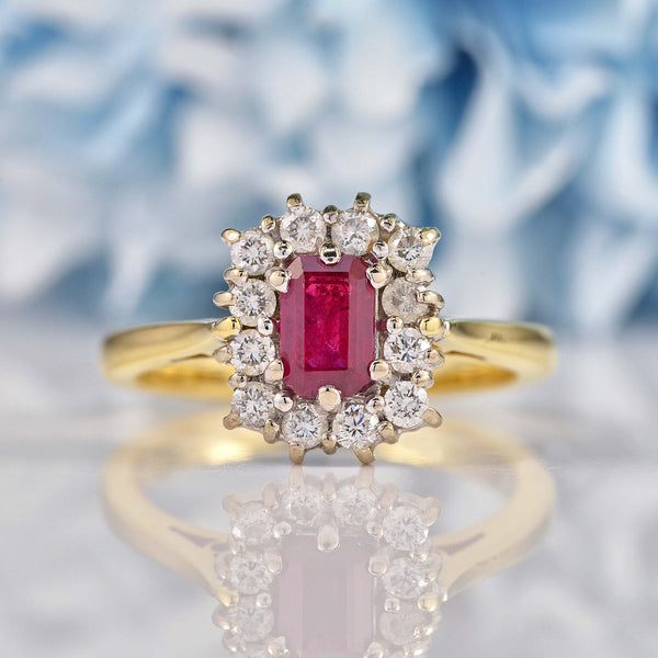 Natural Ruby & Diamond 18ct Gold Cluster Engagement Ring