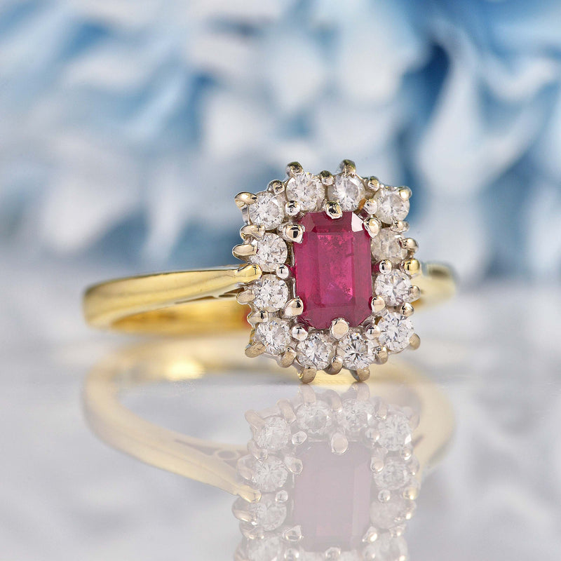 Natural Ruby & Diamond 18ct Gold Cluster Engagement Ring