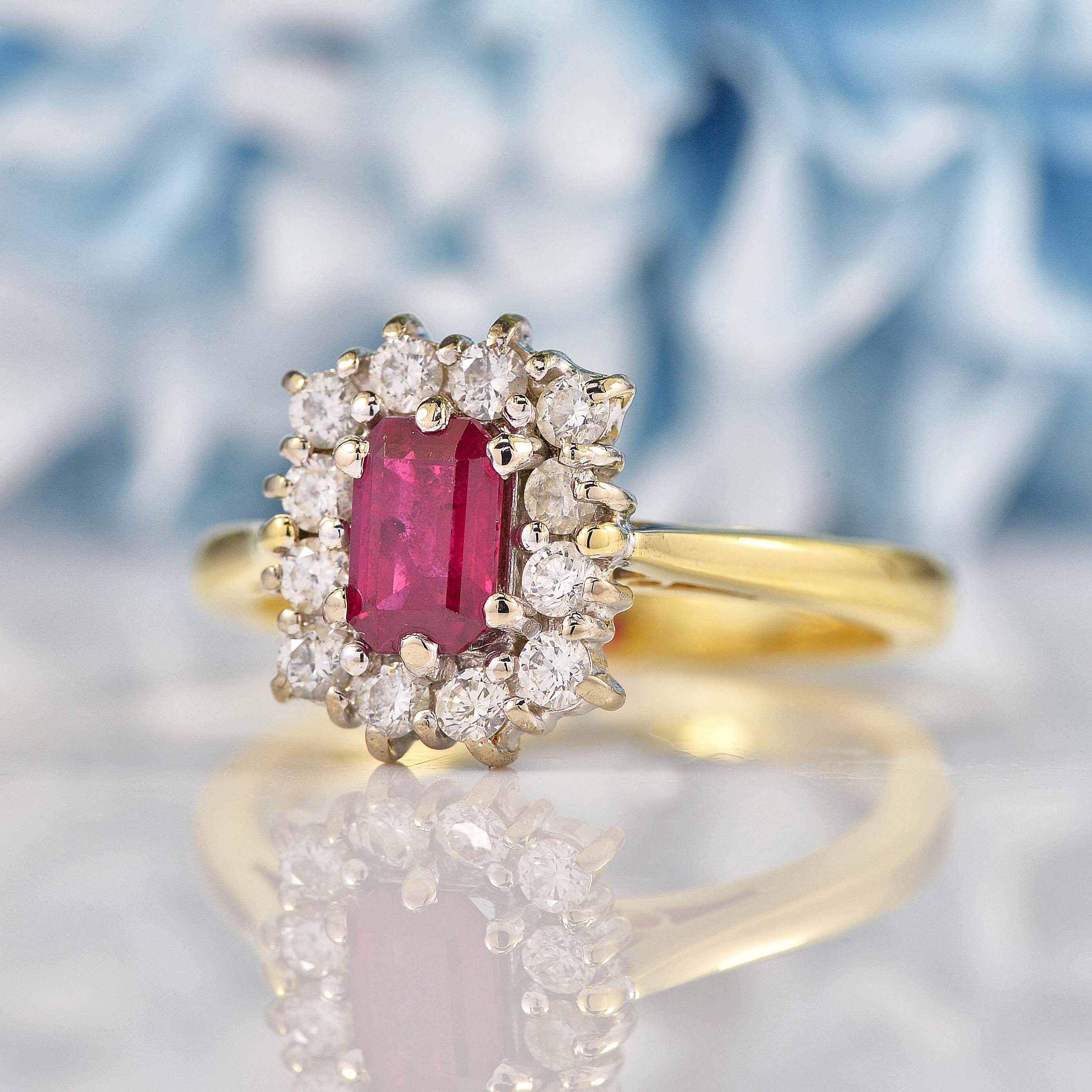 Natural Ruby & Diamond 18ct Gold Cluster Engagement Ring