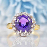 Vintage Amethyst & Diamond 18ct Gold Cluster Ring