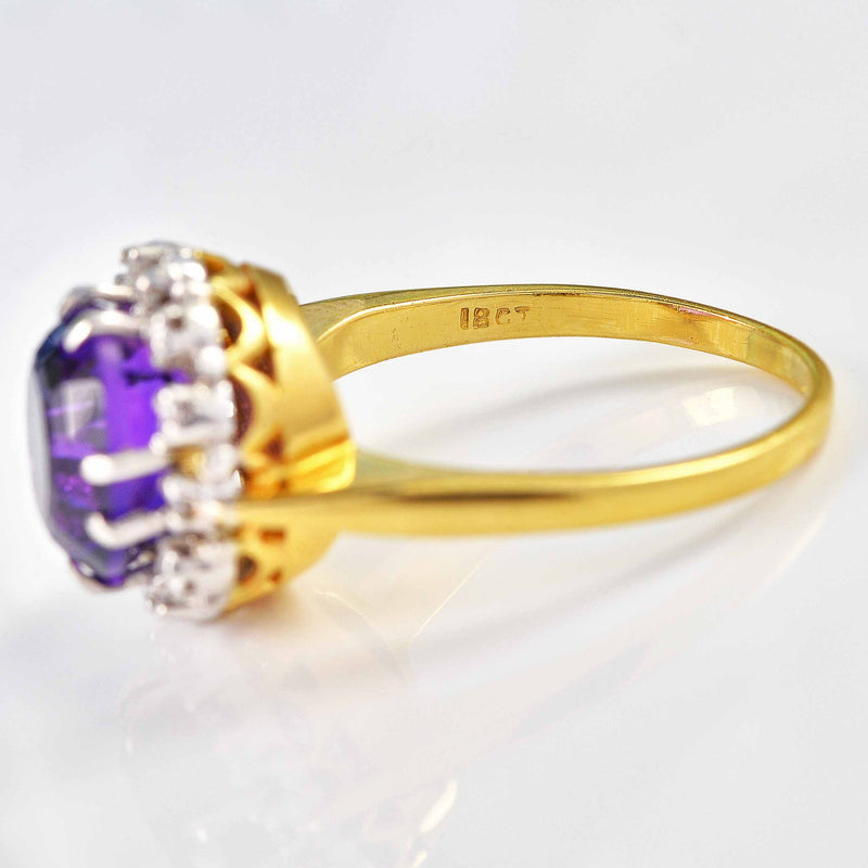 Vintage Amethyst & Diamond 18ct Gold Cluster Ring