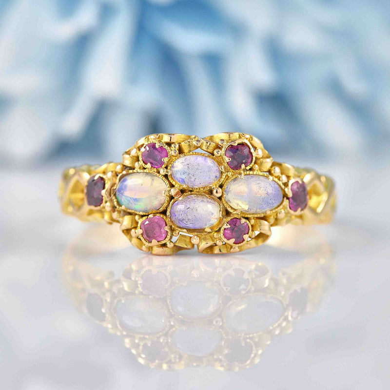 Antique Victorian Opal & Ruby 9ct Gold Ring