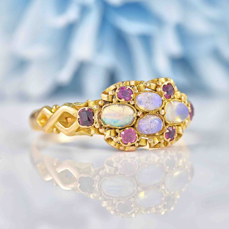 Antique Victorian Opal & Ruby 9ct Gold Ring