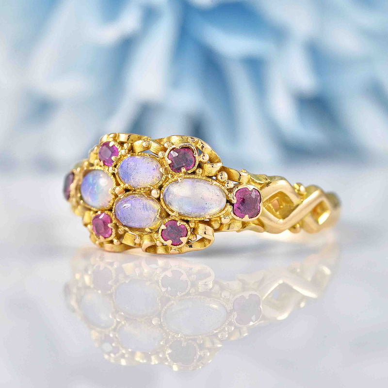 Antique Victorian Opal & Ruby 9ct Gold Ring