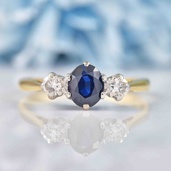 Vintage 1970s Sapphire & Diamond Three-Stone Ring (0.75ct)