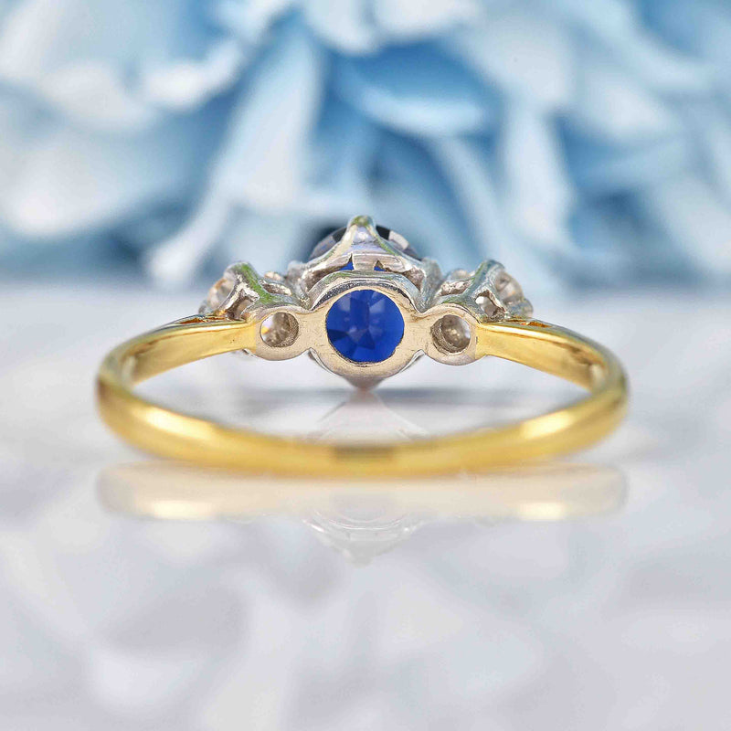 Vintage 1970s Sapphire & Diamond Three-Stone Ring (0.75ct)