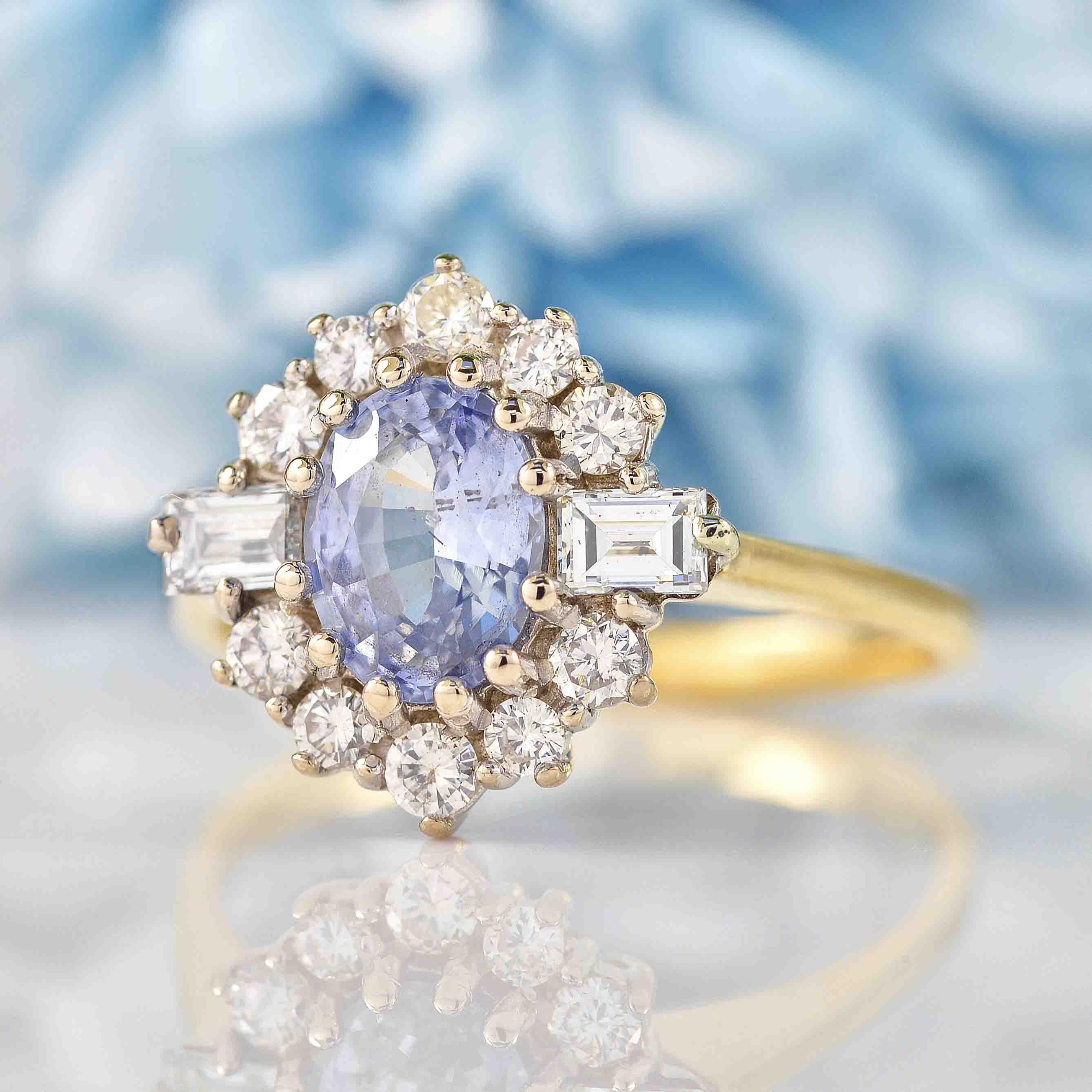 Vintage 1988 Ceylon Sapphire & Diamond 18ct Gold Engagement Ring