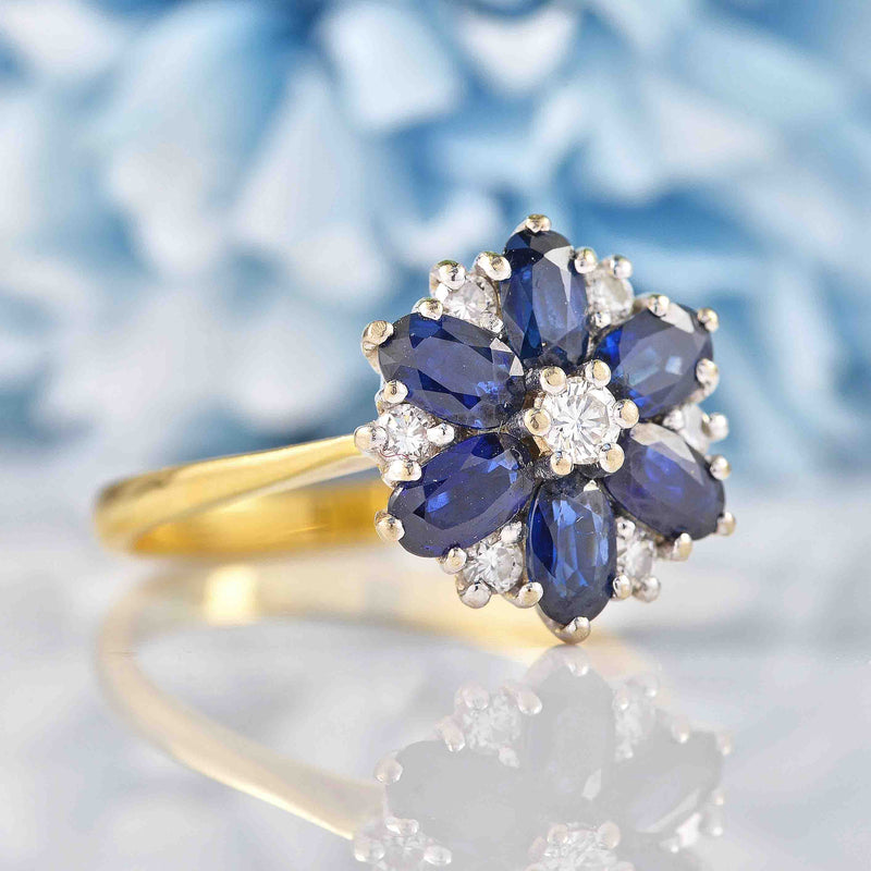 Vintage Sapphire & Diamond Daisy Cluster Ring By Cropp and Farr