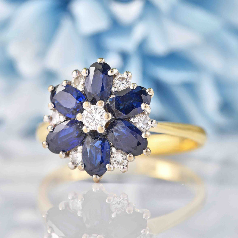 Vintage Sapphire & Diamond Daisy Cluster Ring By Cropp and Farr