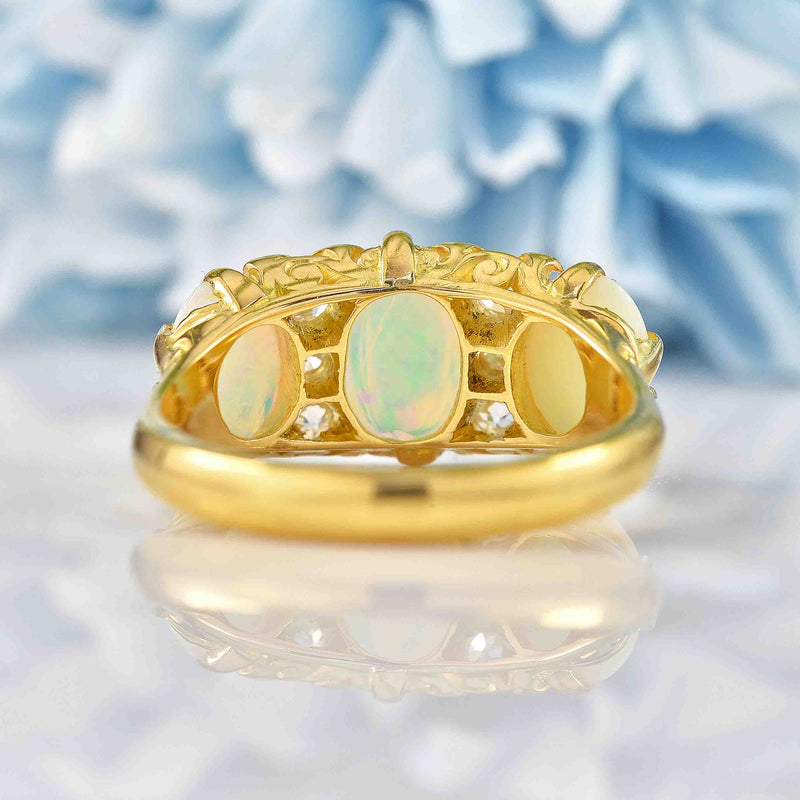 Antique Edwardian Opal & Old Cut Diamond 18ct Gold Ring