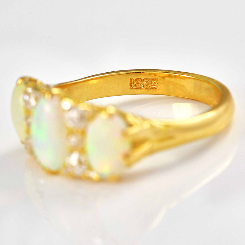 Antique Edwardian Opal & Old Cut Diamond 18ct Gold Ring