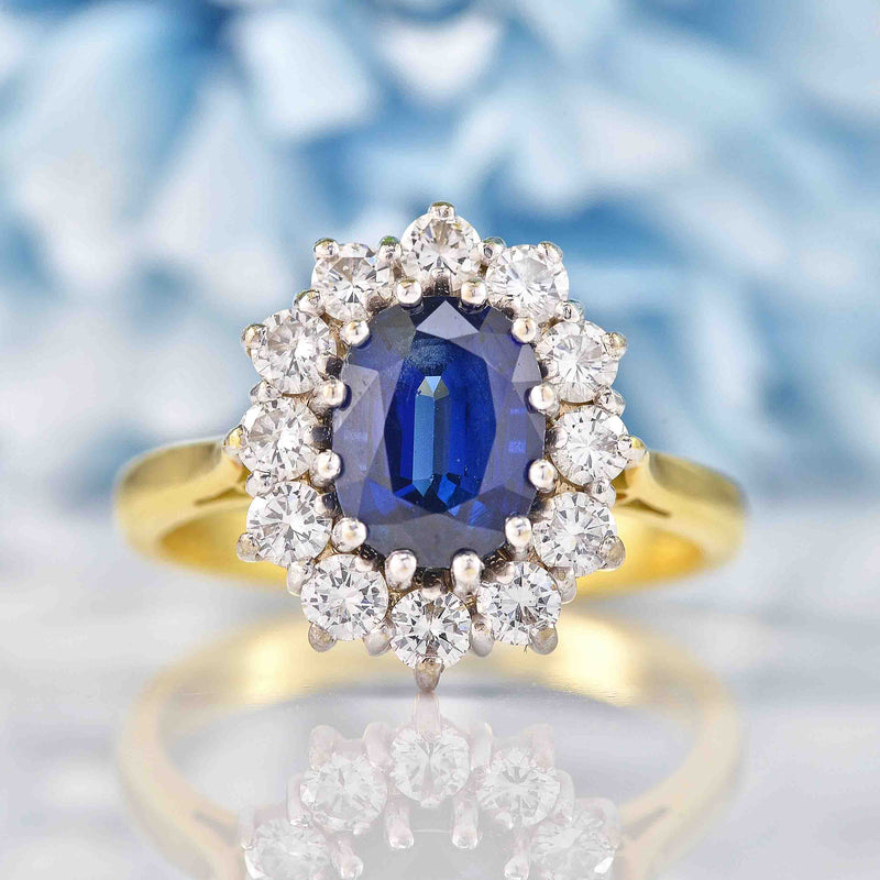 Vintage 1997 Sapphire & Diamond 18ct Gold Cluster Engagement Ring