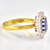 Vintage 1997 Sapphire & Diamond 18ct Gold Cluster Engagement Ring