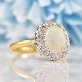 Vintage 1970s Opal & Diamond 18ct Gold Cluster Ring