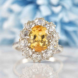 Antique Yellow Topaz & Diamond Platinum Engagement Ring