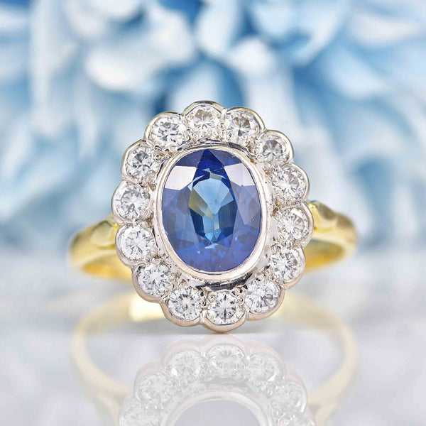 Blue Sapphire & Diamond 18ct Gold Cluster Engagement Ring (2.62ct)