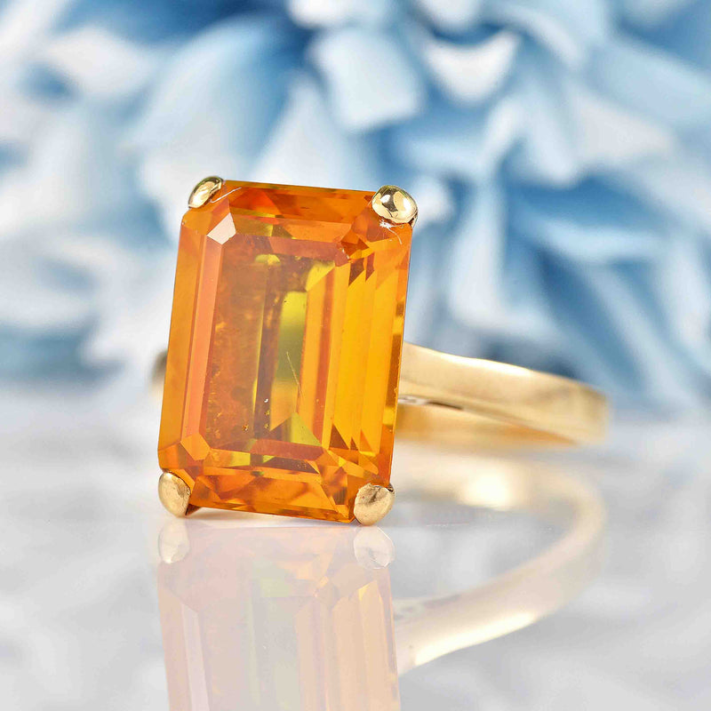 Vintage 1960 Citrine 9ct Gold Solitaire Dress Ring