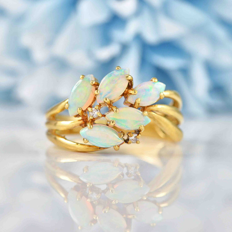 Vintage Opal & Diamond 18ct Gold Dress Ring