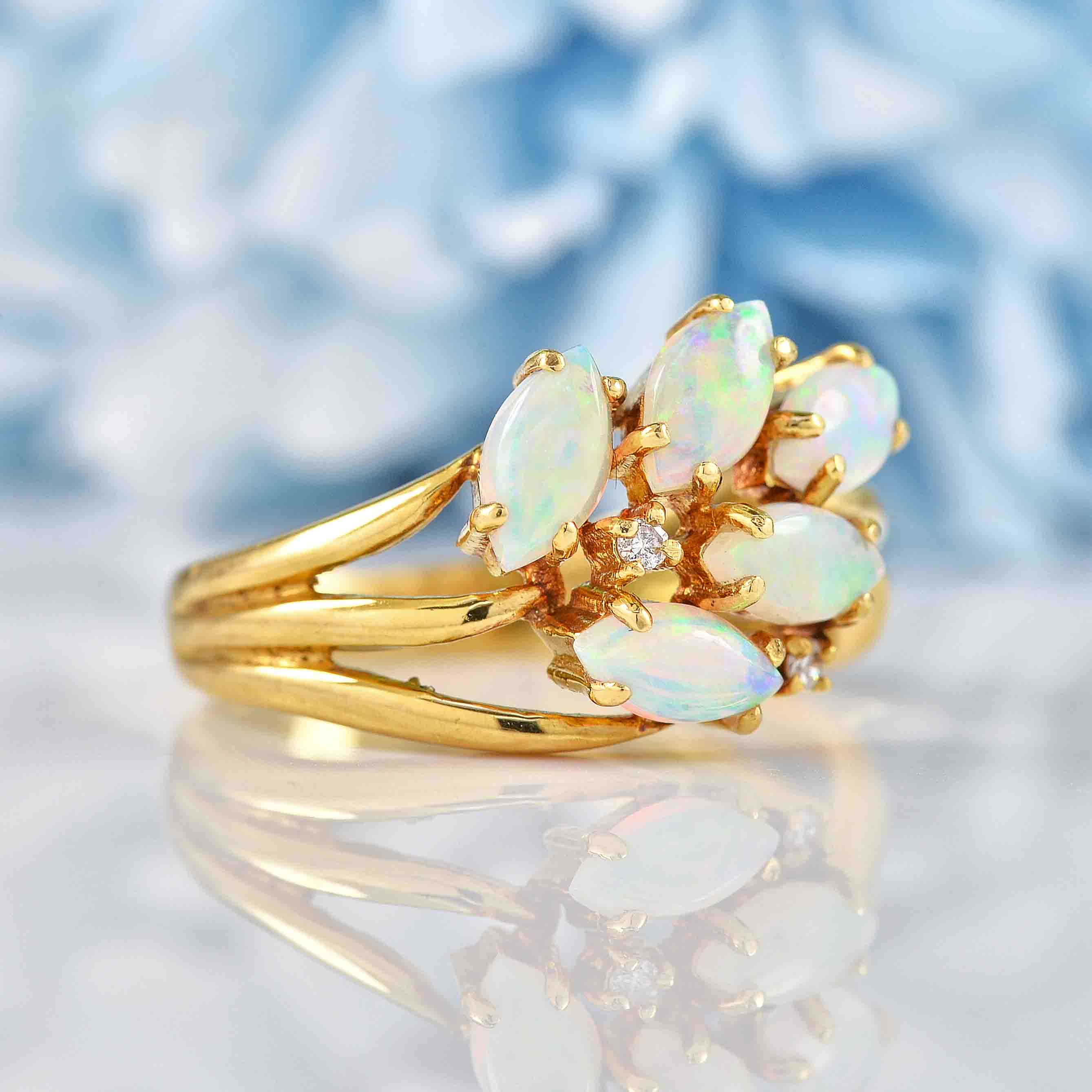 Vintage Opal & Diamond 18ct Gold Dress Ring