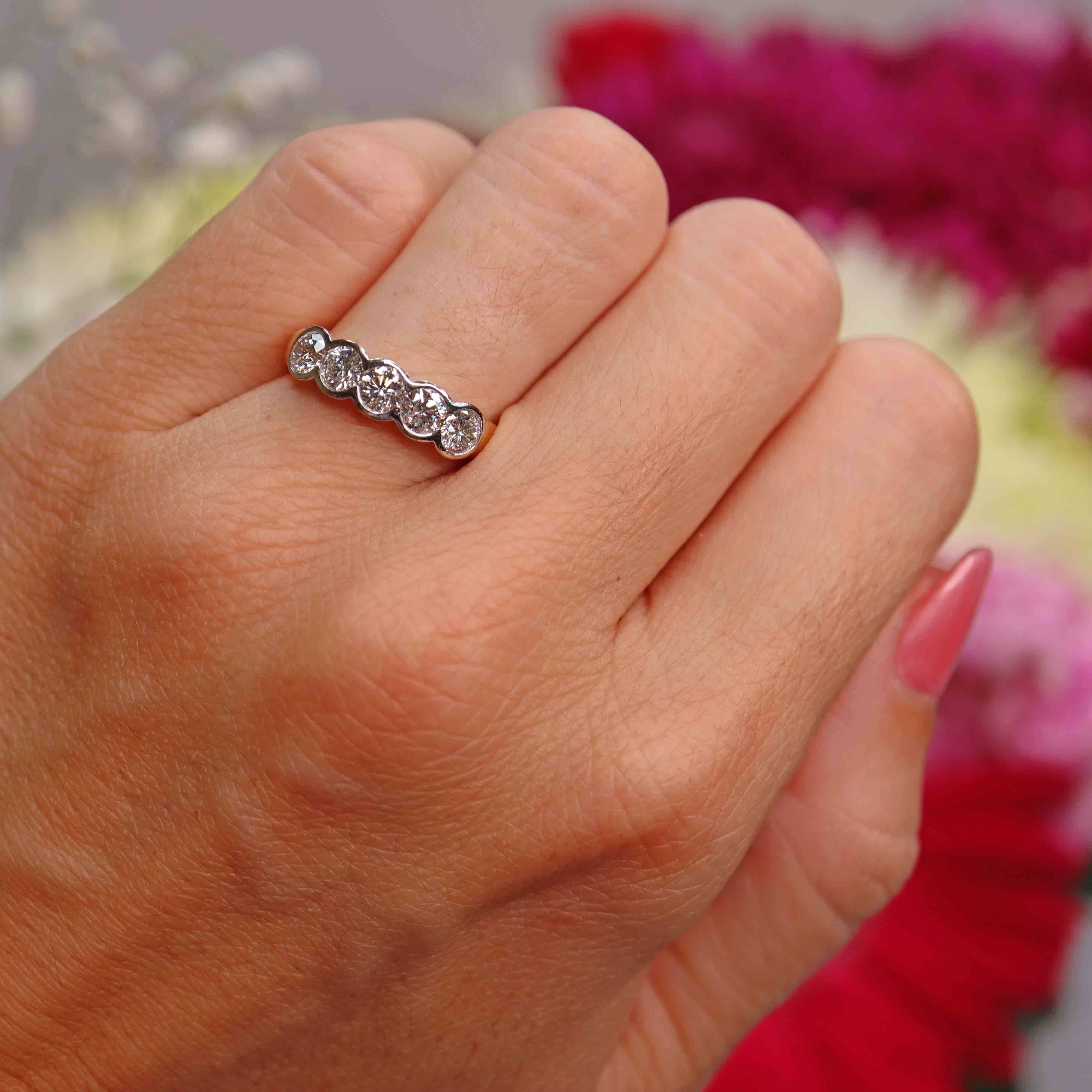 Ellibelle Jewellery 18ct Gold Diamond Five-Stone Half-Eternity Band Ring (1.25cts)