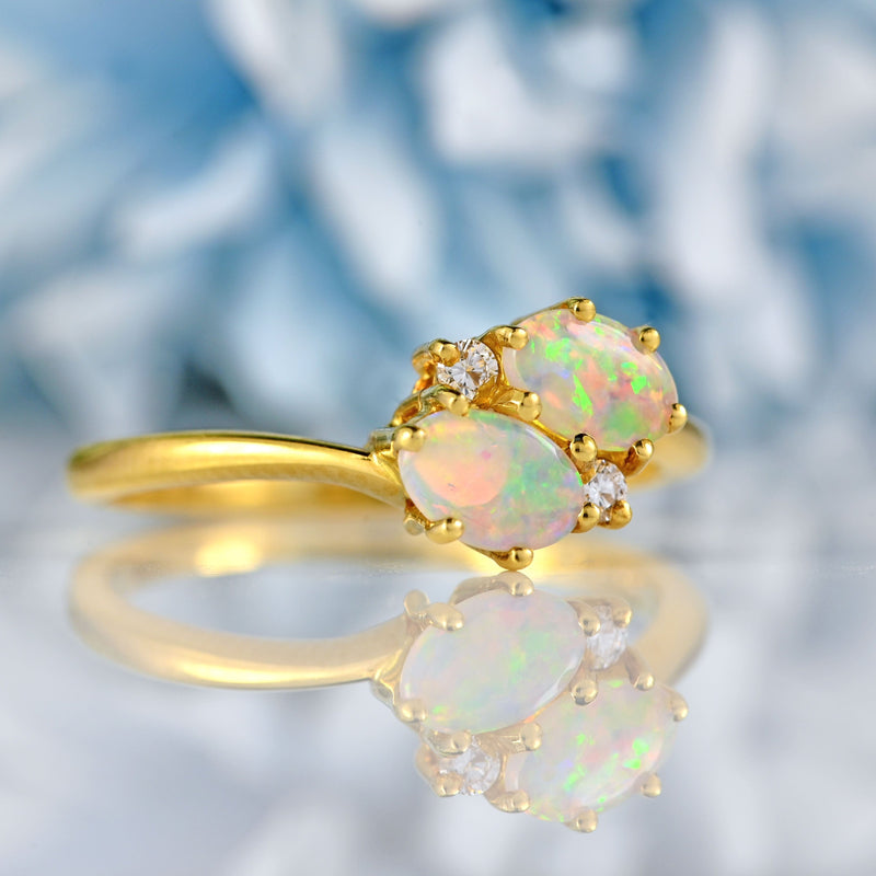 Ellibelle Jewellery 18ct Gold Opal & Diamond Crossover Ring By Cropp and Farr