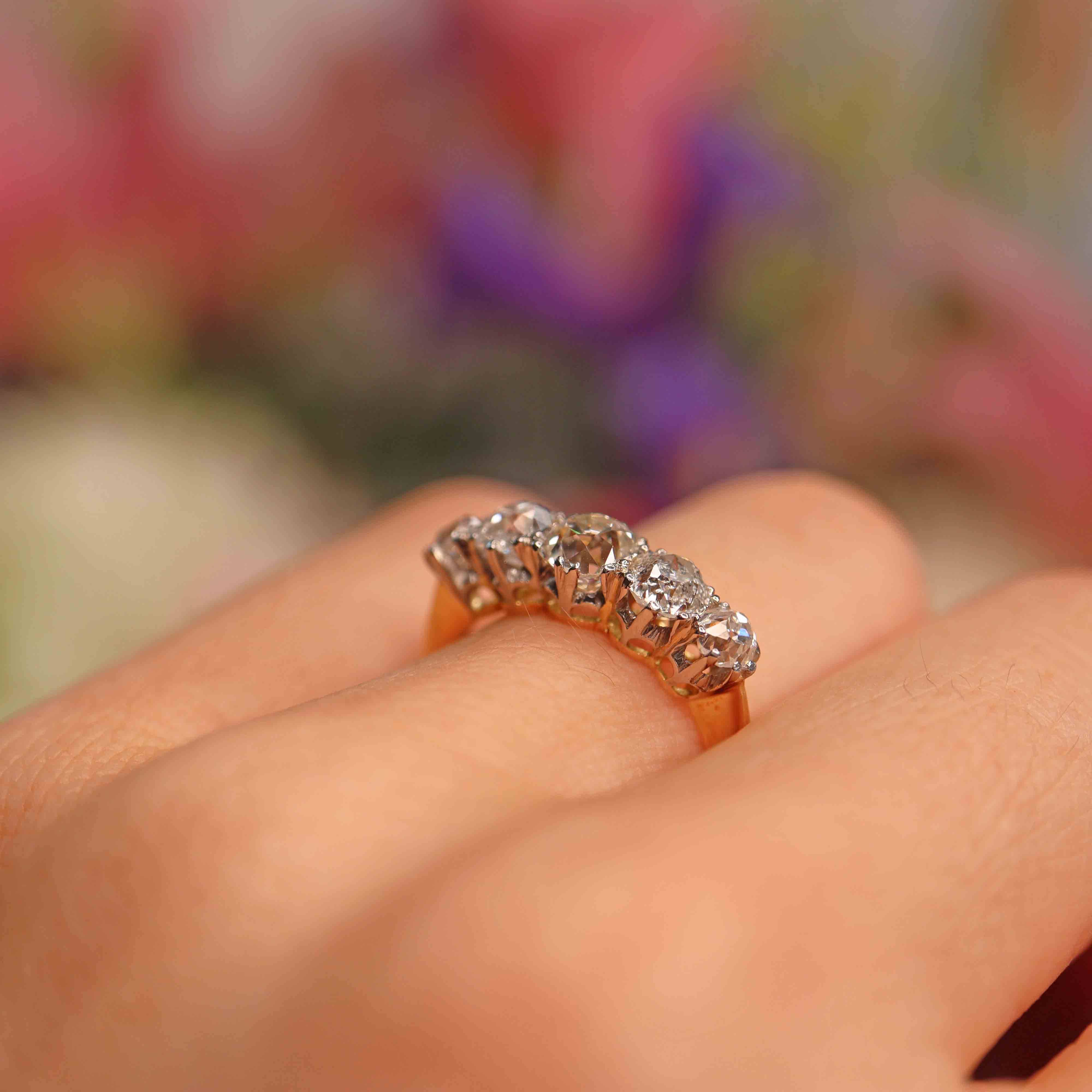 Ellibelle Jewellery 18ct Gold & Platinum Old-Mine-Cut Diamond Five-Stone Ring (1.75cts)