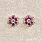 Ellibelle Jewellery 18ct Gold Ruby & Diamond Floral Daisy Stud Earrings