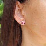 Ellibelle Jewellery 18ct Gold Ruby & Diamond Floral Daisy Stud Earrings