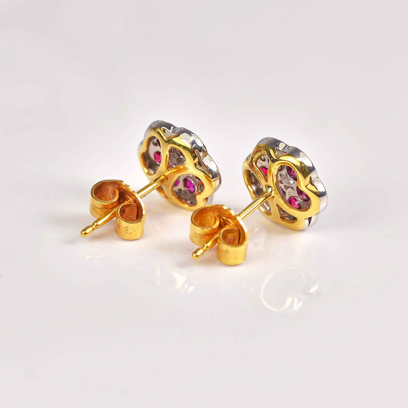 Ellibelle Jewellery 18ct Gold Ruby & Diamond Floral Daisy Stud Earrings