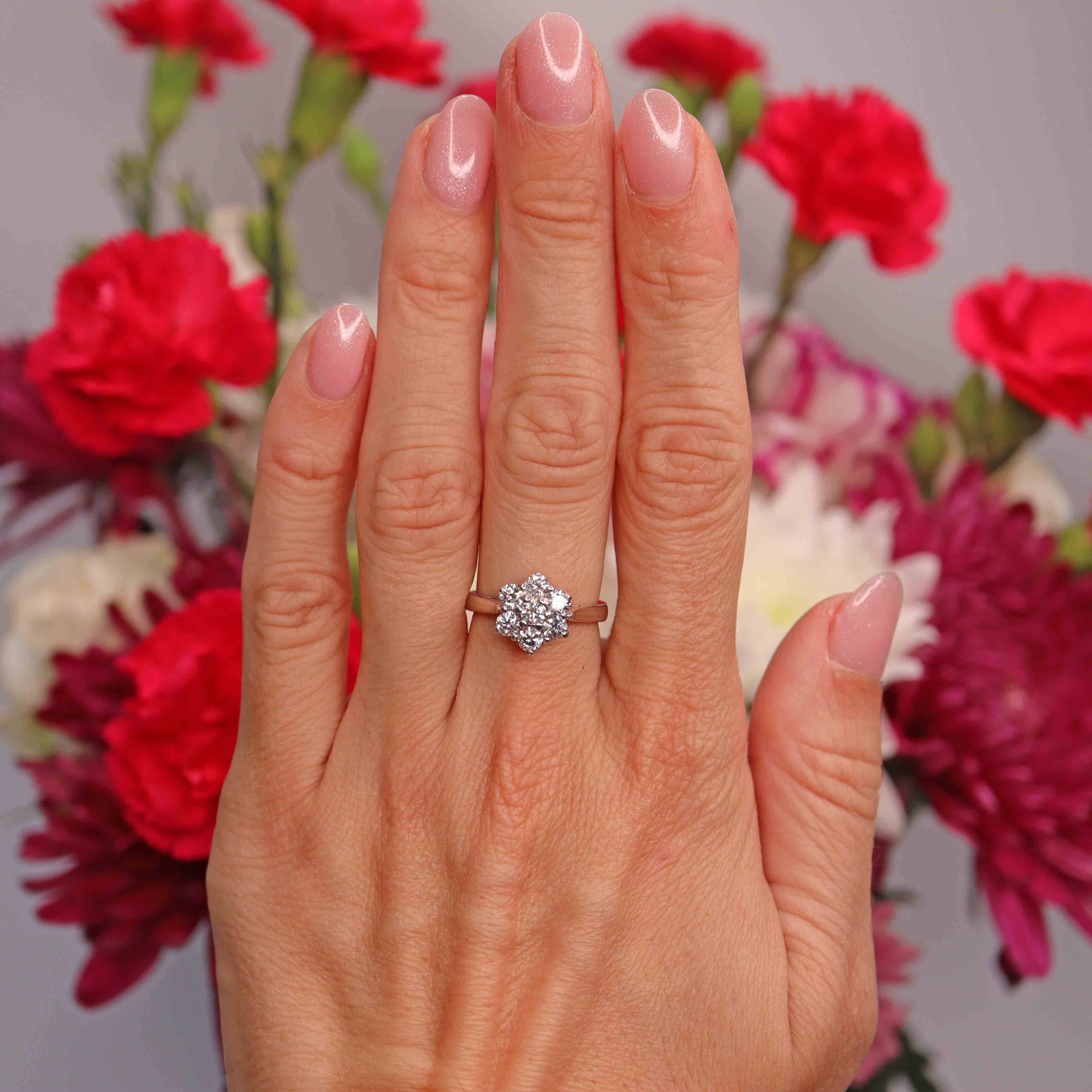 Ellibelle Jewellery 18ct White Gold 1.00-Carat Diamond Daisy Cluster Ring