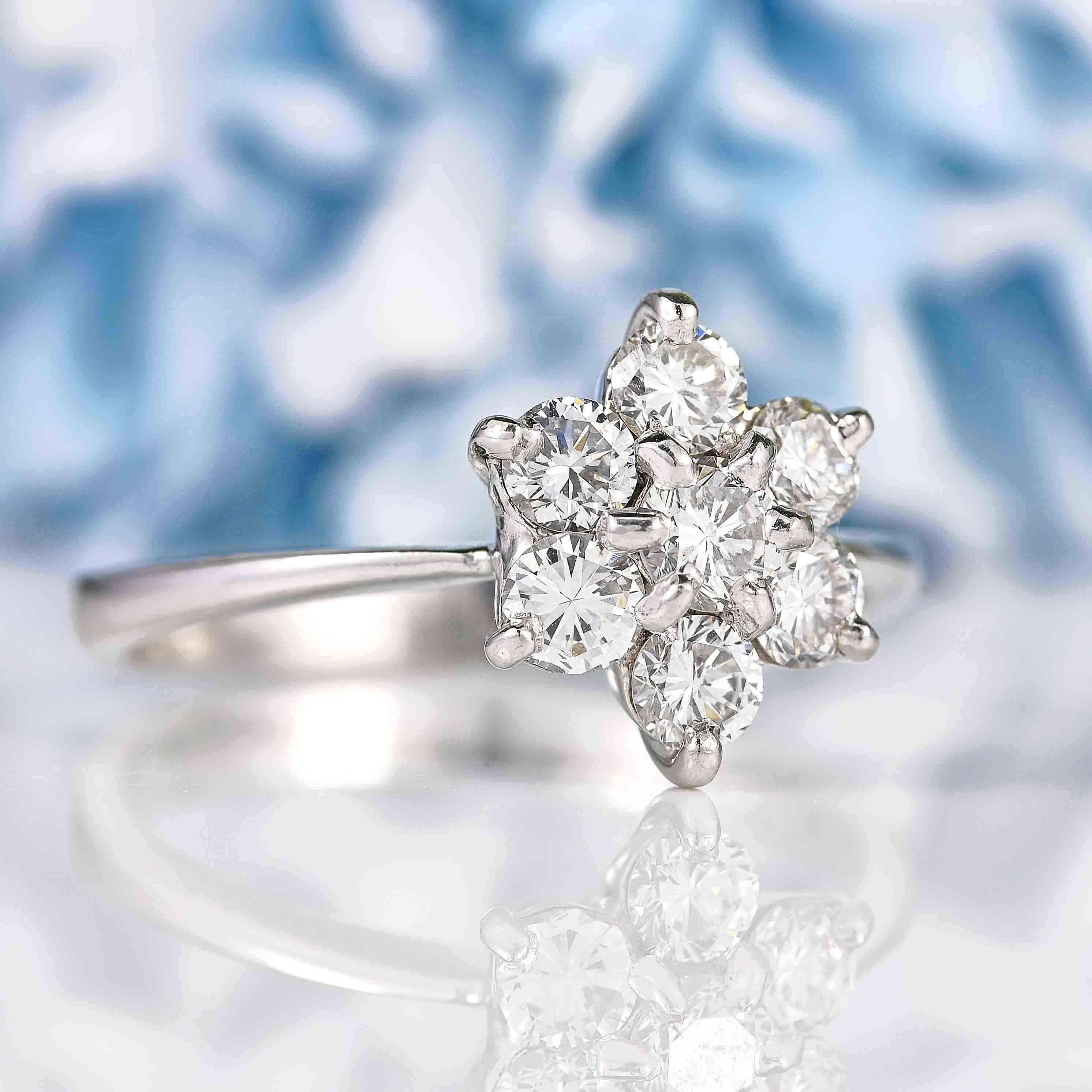 Ellibelle Jewellery 18ct White Gold Diamond Daisy Cluster Ring (0.96ct)