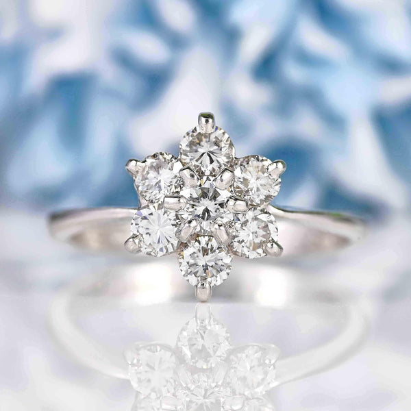 Ellibelle Jewellery 18ct White Gold Diamond Daisy Cluster Ring (0.96ct)