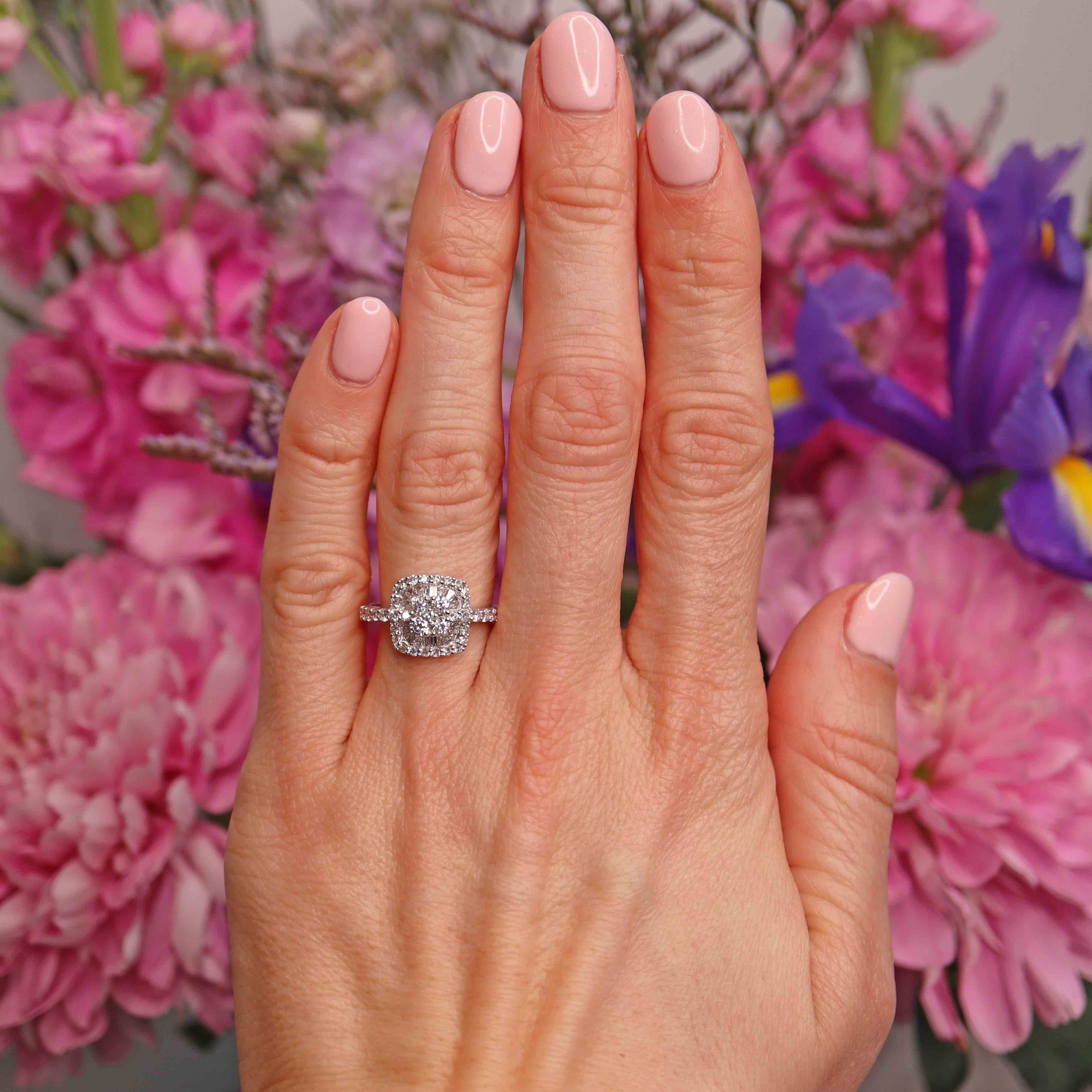Ellibelle Jewellery 18ct White Gold Diamond Sunburst Halo Engagement Ring (1.25cts)