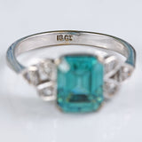 Ellibelle Jewellery 18ct White Gold Emerald-Cut Blue Zircon & Diamond Ring