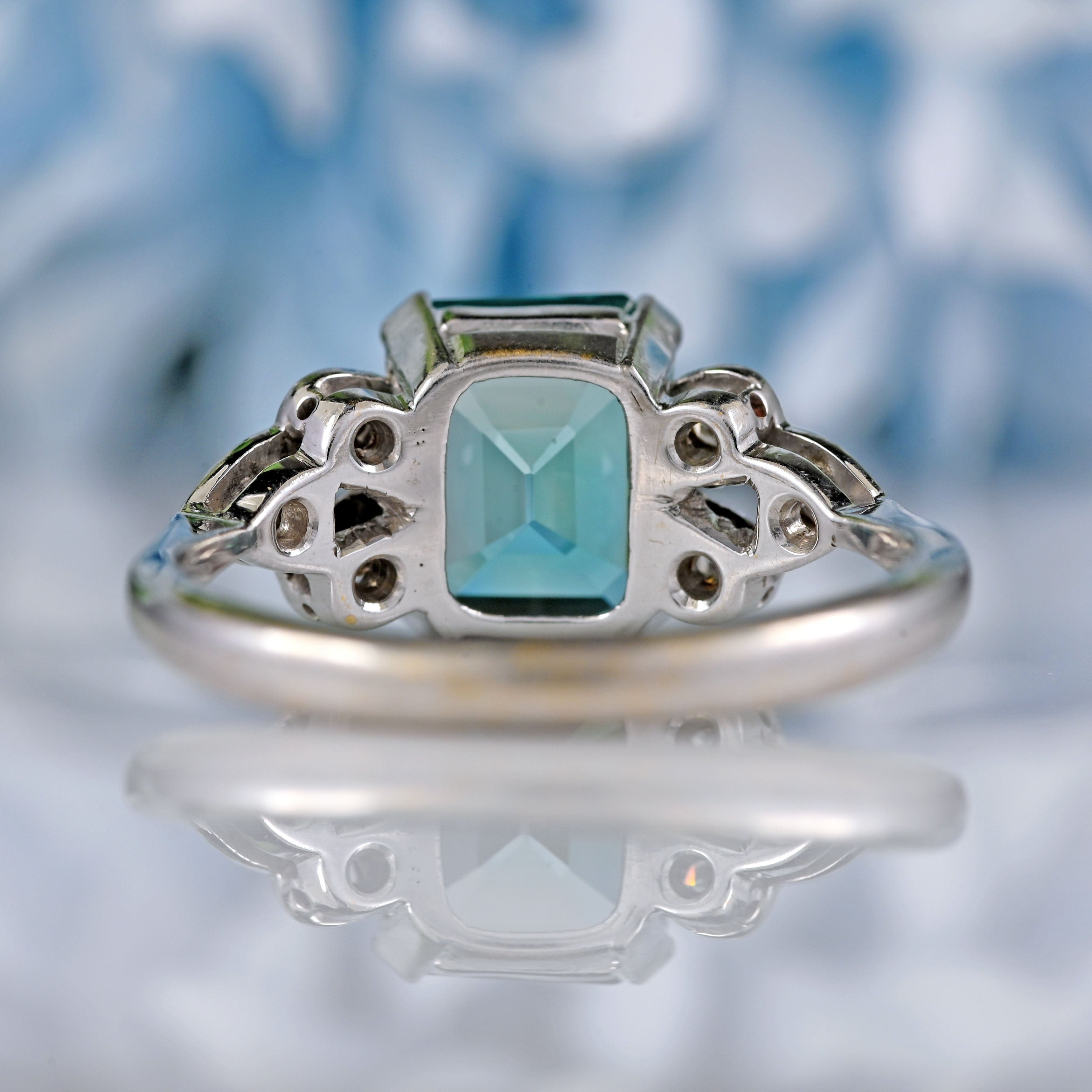 Ellibelle Jewellery 18ct White Gold Emerald-Cut Blue Zircon & Diamond Ring