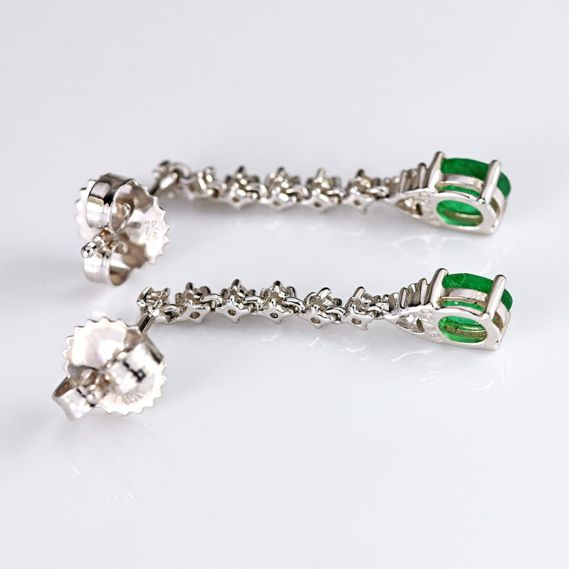Ellibelle Jewellery 18ct White Gold Emerald & Diamond Drop Earrings