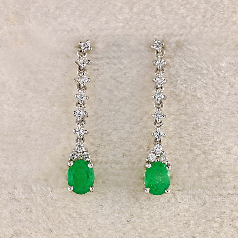 Ellibelle Jewellery 18ct White Gold Emerald & Diamond Drop Earrings