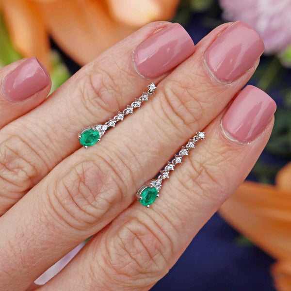 Ellibelle Jewellery 18ct White Gold Emerald & Diamond Drop Earrings