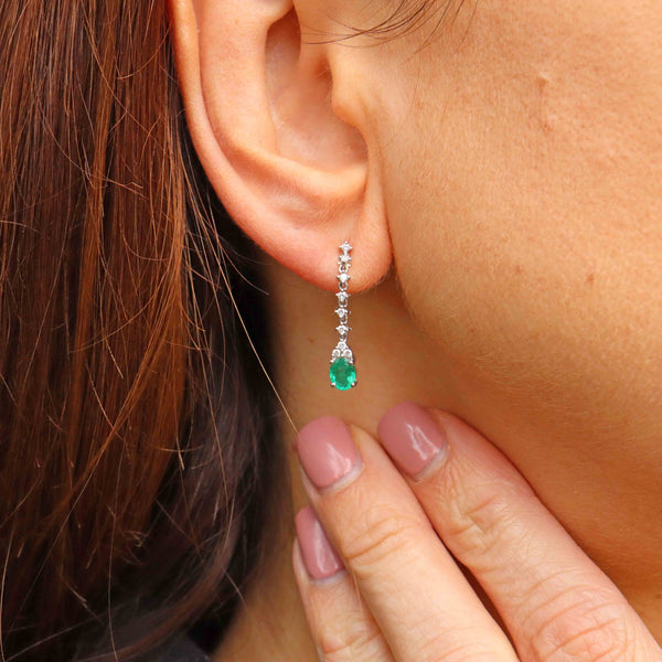 Ellibelle Jewellery 18ct White Gold Emerald & Diamond Drop Earrings