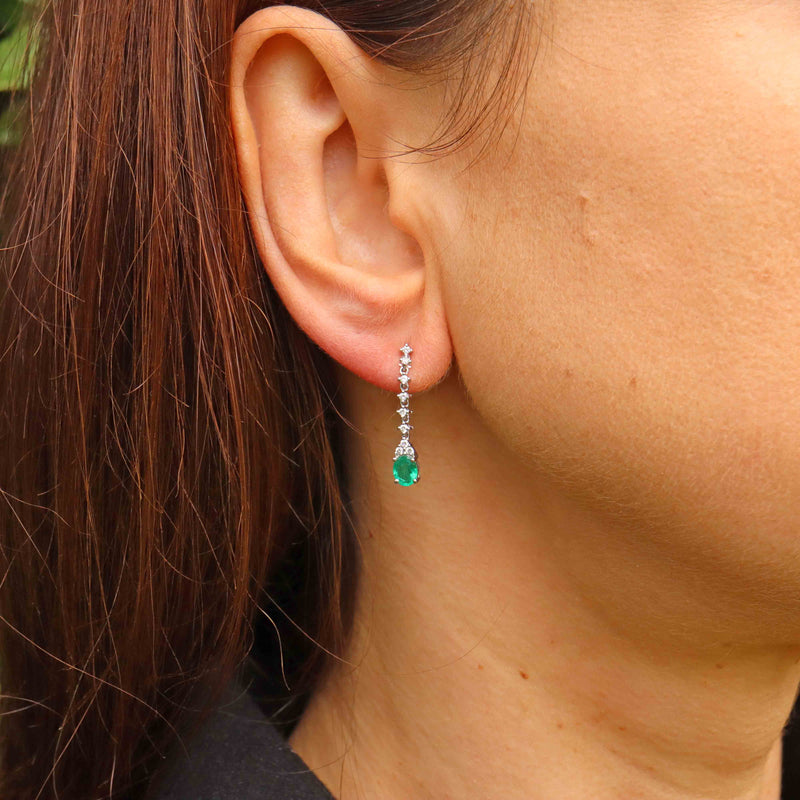 Ellibelle Jewellery 18ct White Gold Emerald & Diamond Drop Earrings