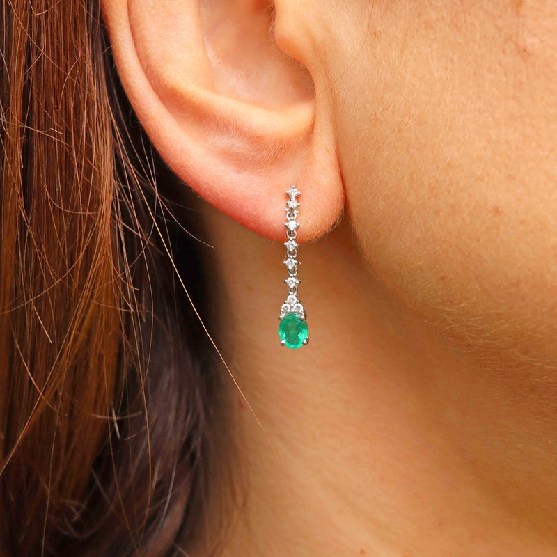 Ellibelle Jewellery 18ct White Gold Emerald & Diamond Drop Earrings
