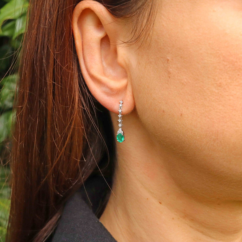 Ellibelle Jewellery 18ct White Gold Emerald & Diamond Drop Earrings