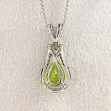 Ellibelle Jewellery 18ct White Gold Pear-Cut Peridot & Diamond Pendant Necklace