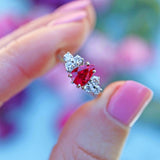 Ellibelle Jewellery 18ct White Gold Pear-Shaped Ruby & Diamond Seven-Stone Ring