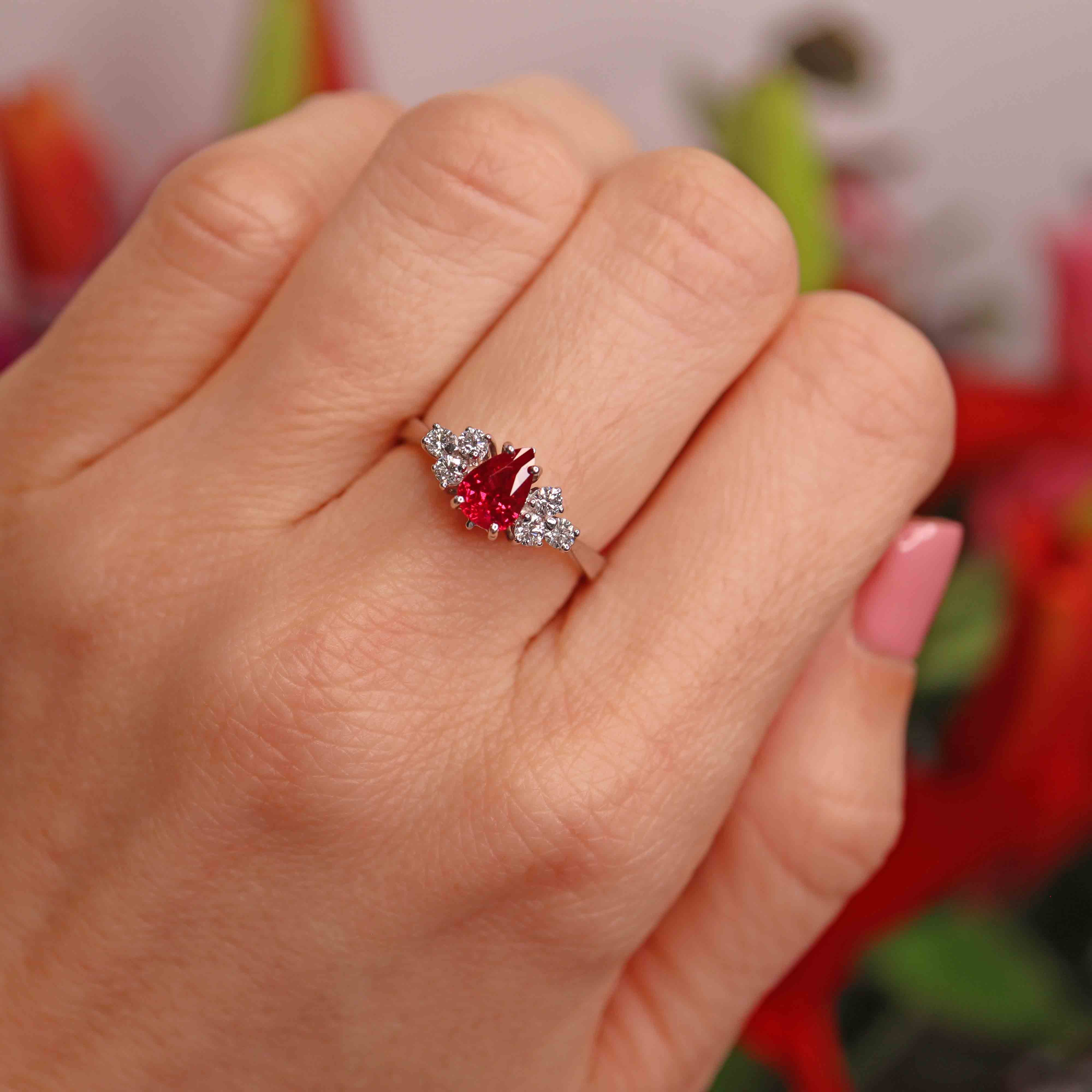 Ellibelle Jewellery 18ct White Gold Pear-Shaped Ruby & Diamond Seven-Stone Ring
