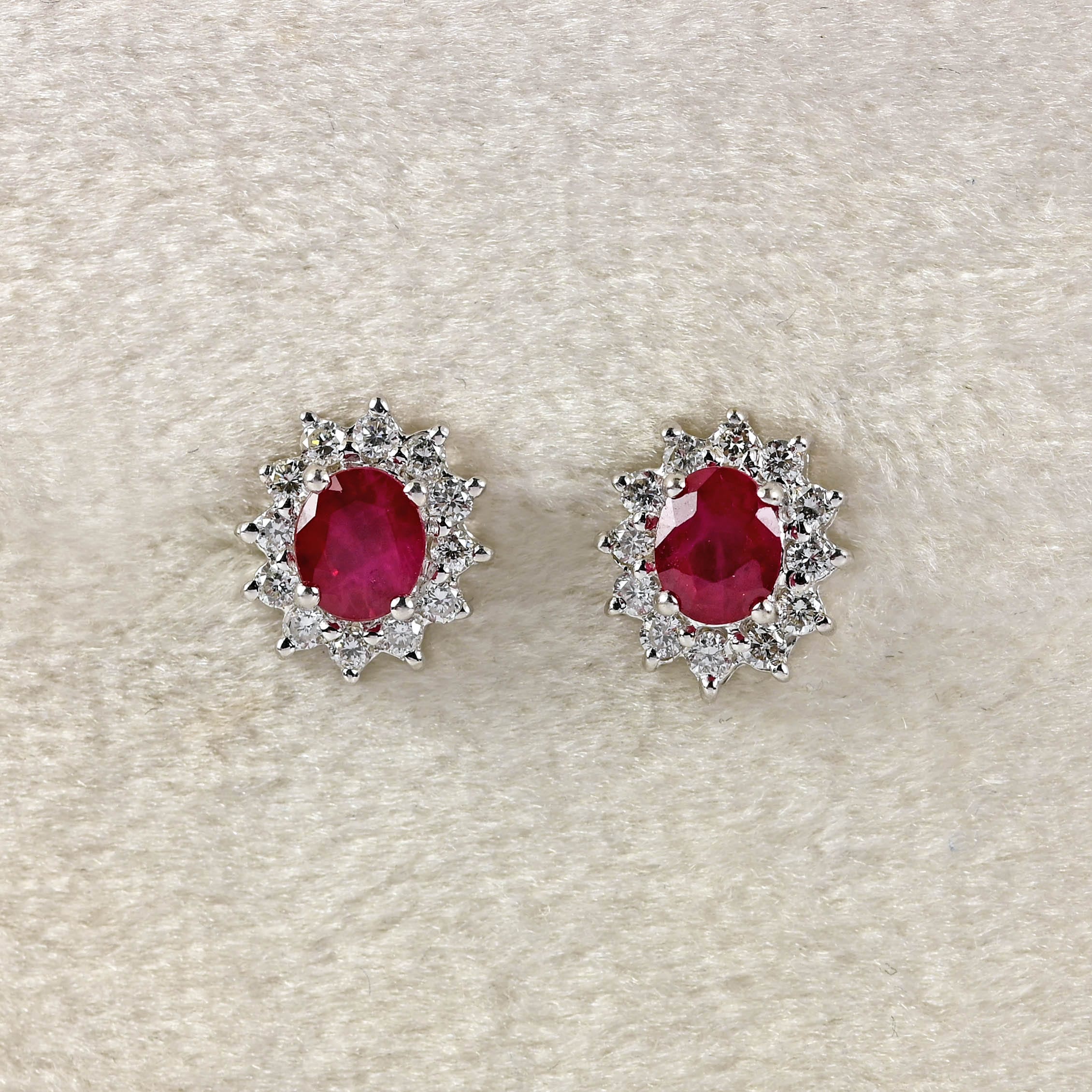 Ellibelle Jewellery 18ct White Gold Ruby & Diamond Oval Cluster Stud Earrings