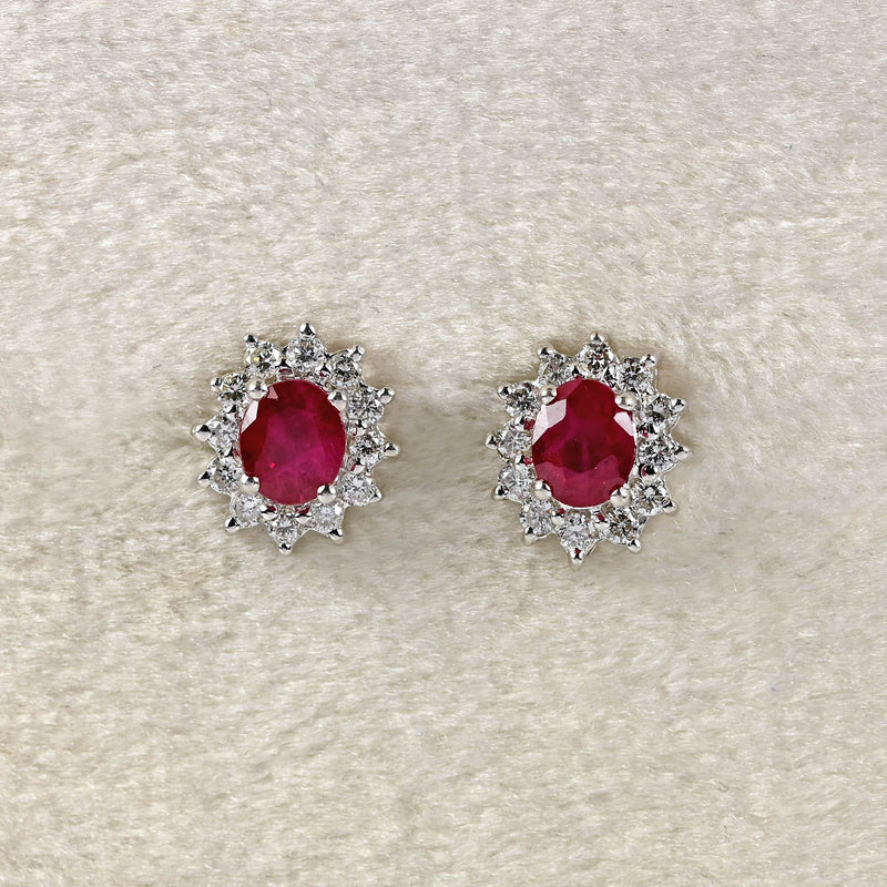 Ellibelle Jewellery 18ct White Gold Ruby & Diamond Oval Cluster Stud Earrings