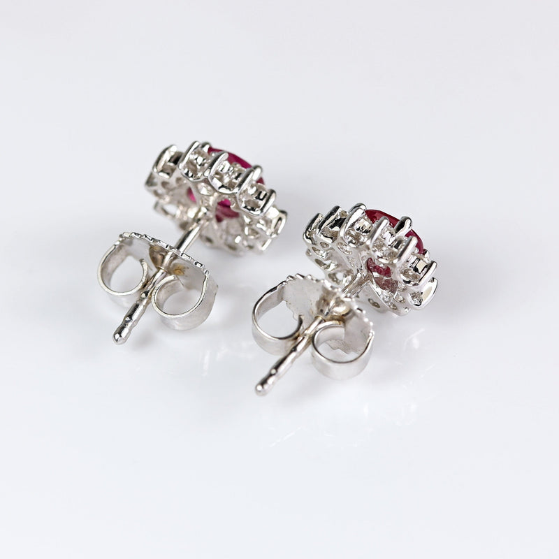 Ellibelle Jewellery 18ct White Gold Ruby & Diamond Oval Cluster Stud Earrings