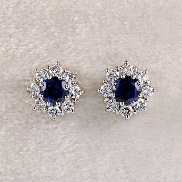 Ellibelle Jewellery 18ct White Gold Sapphire & Diamond Cluster Stud Earrings