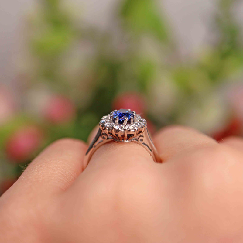 Ellibelle Jewellery 18ct White Gold Sapphire & Diamond Oval Cluster Engagement Ring